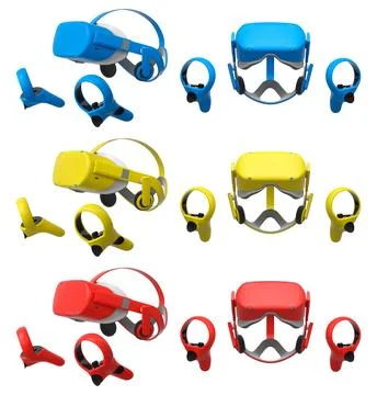 Virtual reality glasses and headset with controllers isolated on white Illustrazione stock