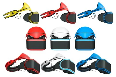 Virtual reality glasses and headset isolated on white background with clipping Illustrazione stock