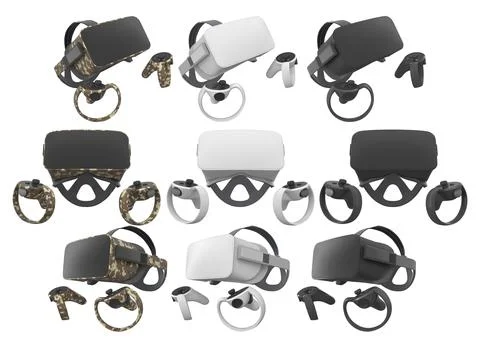 Virtual reality glasses and headset with controllers isolated on white Stock Illustration