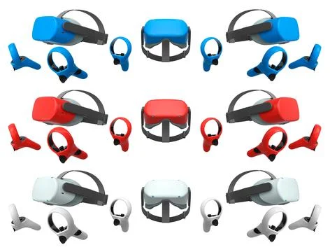 Virtual reality glasses and headset with controllers isolated on white Illustrazione stock