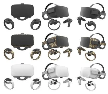 Virtual reality glasses and headset with controllers isolated on white back.. Stock Illustration