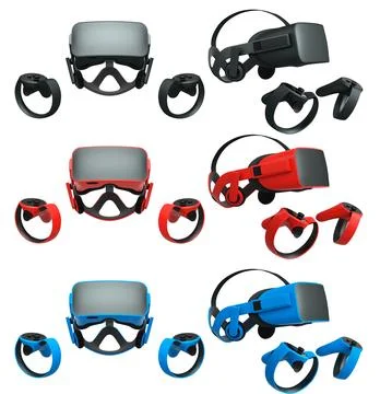 Virtual reality glasses and headset with controllers isolated on white back.. Stock Illustration