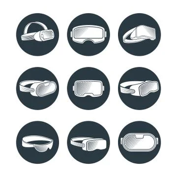 Virtual reality glasses and helmets vector icons set Illustrazione stock