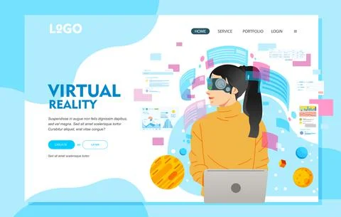 Virtual Reality glasses concept, with young women wearing virtual reality gla Stock Illustration