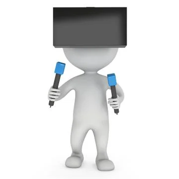 Virtual reality glasses headset and small people Illustrazione stock