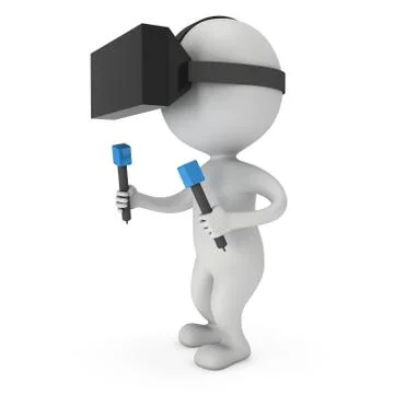 Virtual reality glasses headset and small people Illustrazione stock