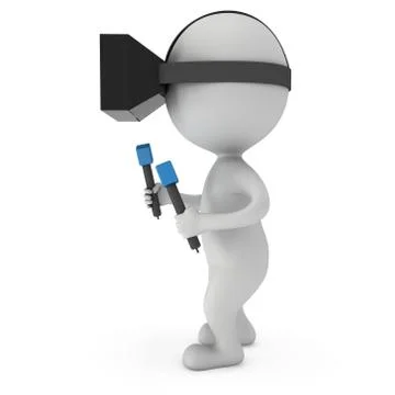 Virtual reality glasses headset and small people Illustrazione stock