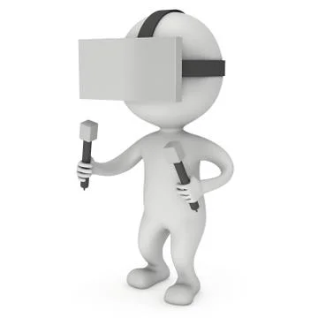 Virtual reality glasses headset and small people 스톡 일러스트