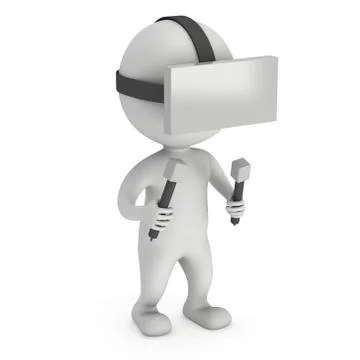 Virtual reality glasses headset and small people Illustrazione stock