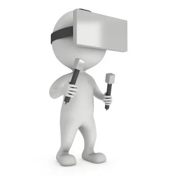 Virtual reality glasses headset and small people Illustrazione stock