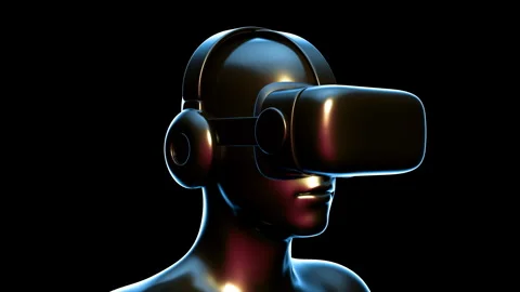 Virtual reality glasses on human head. Stock Footage 258661969
