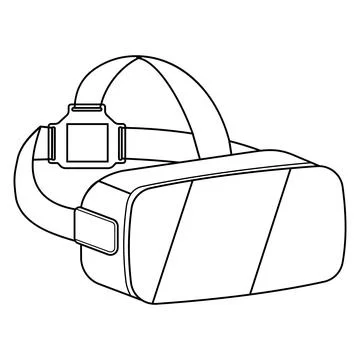 Virtual reality glasses isolated on a white background, black outline in dood Stock Illustration