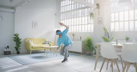 Virtual reality glasses, playing video games, wearing new generation gaming Vidéo 278088924