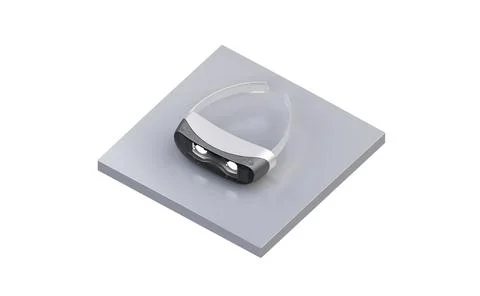 Virtual reality glasses on a white square floor, Augmented reality technology. Stock Illustration