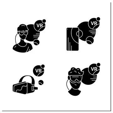 Virtual reality glyph icons set Stock Illustration