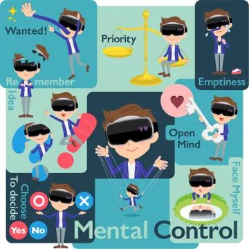 Virtual reality goggle men Mental &amp; volition Stock-Illustration