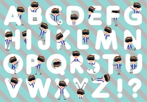 Virtual reality goggle men A to Z Stock-Illustration