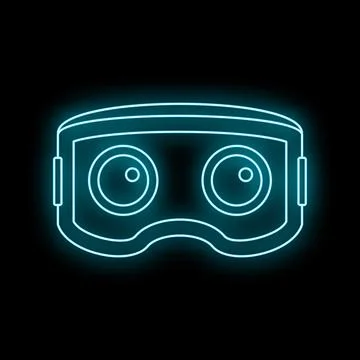 Virtual reality goggles glowing neon icon on black Stock Illustration