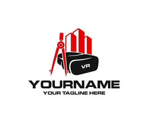 Virtual reality headset and glasses, drawing compass and property Stock Illustration
