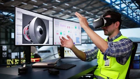 Virtual Reality Headset And Industrial Factory. VR Technology Stock Footage 288570318
