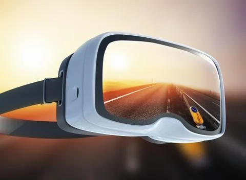 Virtual reality headset, double exposure, along the road Stock Photos