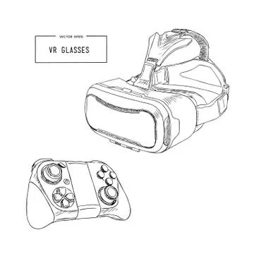 Virtual reality headset glasses realistic sketch vector. Stock Illustration