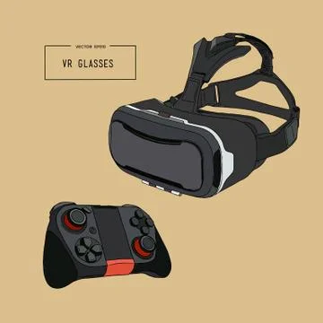 Virtual reality headset glasses realistic sketch vector. Stock Illustration