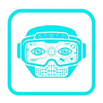 Virtual reality headset with glowing blue tech display. Ilustração Stock