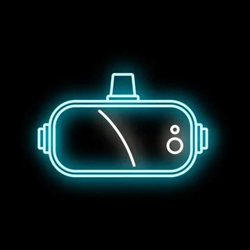 Virtual reality headset glowing neon blue on black Stock Illustration