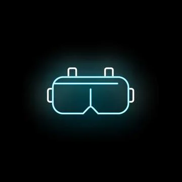 Virtual reality headset icon glowing neon blue Stock Illustration