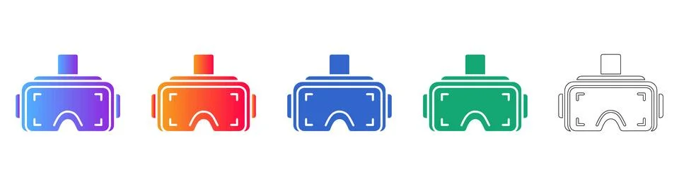Virtual Reality Headset Icon Set in Multiple Styles Stockillustratie