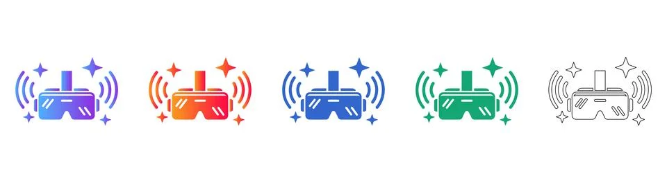 Virtual Reality Headset Icons Set with Effects Stock Illustration