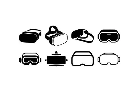 Virtual reality headset icons in various styles. Vector illustration design. Stock Illustration