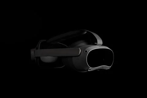 Virtual reality headset isolated on black background. Illustrazione stock