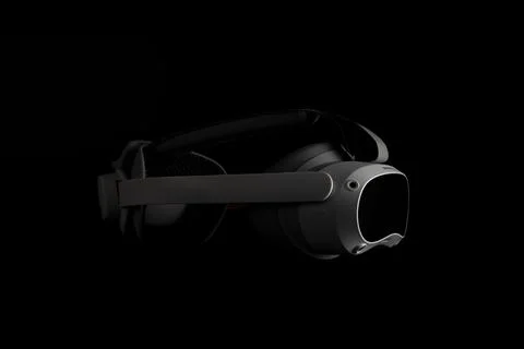 Virtual reality headset isolated on black background. 库存插图