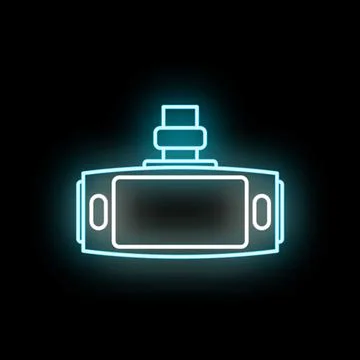 Virtual reality headset neon glowing icon on black Stock Illustration