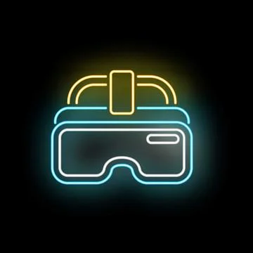 Virtual reality headset neon glowing icon on black Illustrazione stock