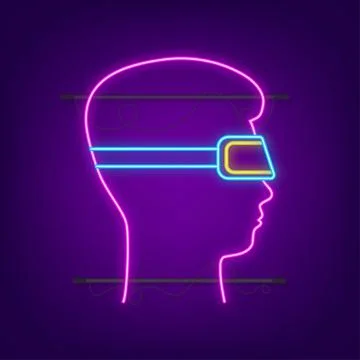 Virtual reality headset neon icon. VR glasses, Cyberspace. Virtual augmented Stock Illustration