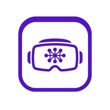 Virtual reality headset with network nodes icon on white background, metave.. Stock Illustration