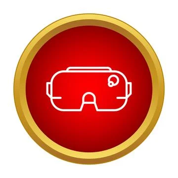 Virtual reality headset outlined in white on a red and gold circular button Illustrazione stock