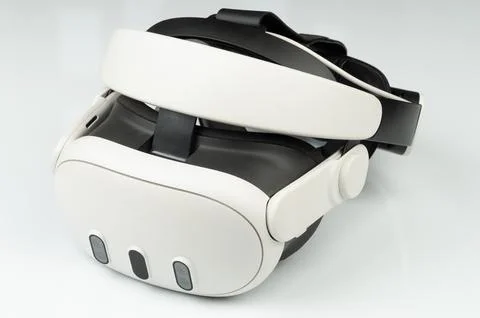 Virtual reality headset sits on a flat surface ready for use Фото