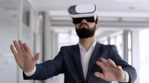 Virtual Reality Headset Used Young Businessman Stock Footage 76327662