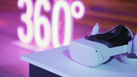Virtual reality headset on white table. Close-up of VR glasses. Stock Footage 171585348