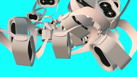 Virtual reality helmets are thrown up and fall on a blue screen. 3D animation Stock Footage 266582402