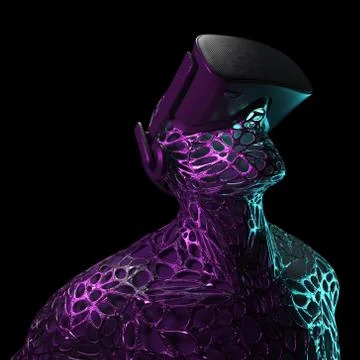 Virtual Reality Human 3d render isolated black Stock Illustration