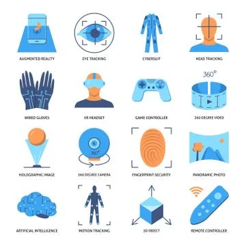 Virtual reality icon set in flat style Stock Illustration