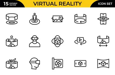 Virtual reality icon set. It contains VR, augmented reality, headset, immer.. Stock Illustration