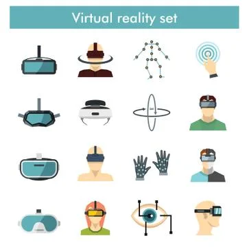 Virtual reality icons set in flat style Stock Illustration