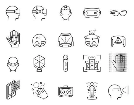 Virtual reality icons set in thin line style. Vector collection Stock Illustration