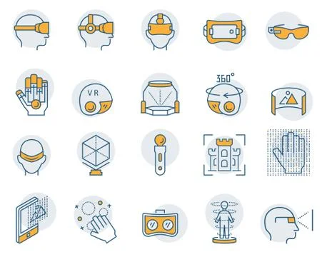 Virtual reality icons set in thin line style. Vector collection Stock Illustration